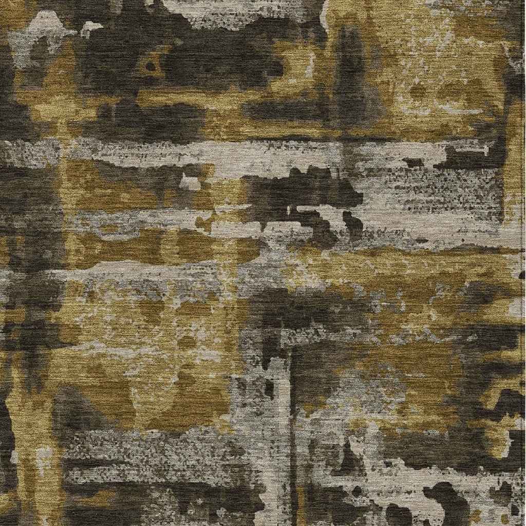 10' X 14' Coffee And Taupe Abstract Washable Indoor Outdoor Area Rug