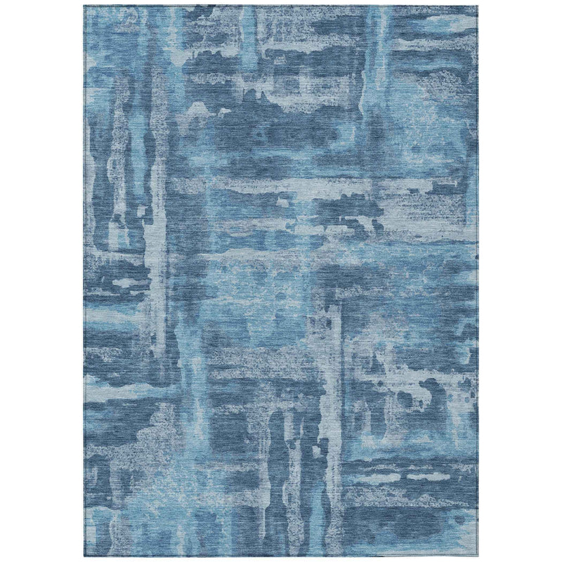 8' X 10' Denim Blue And Sky Blue Abstract Washable Indoor Outdoor Area Rug