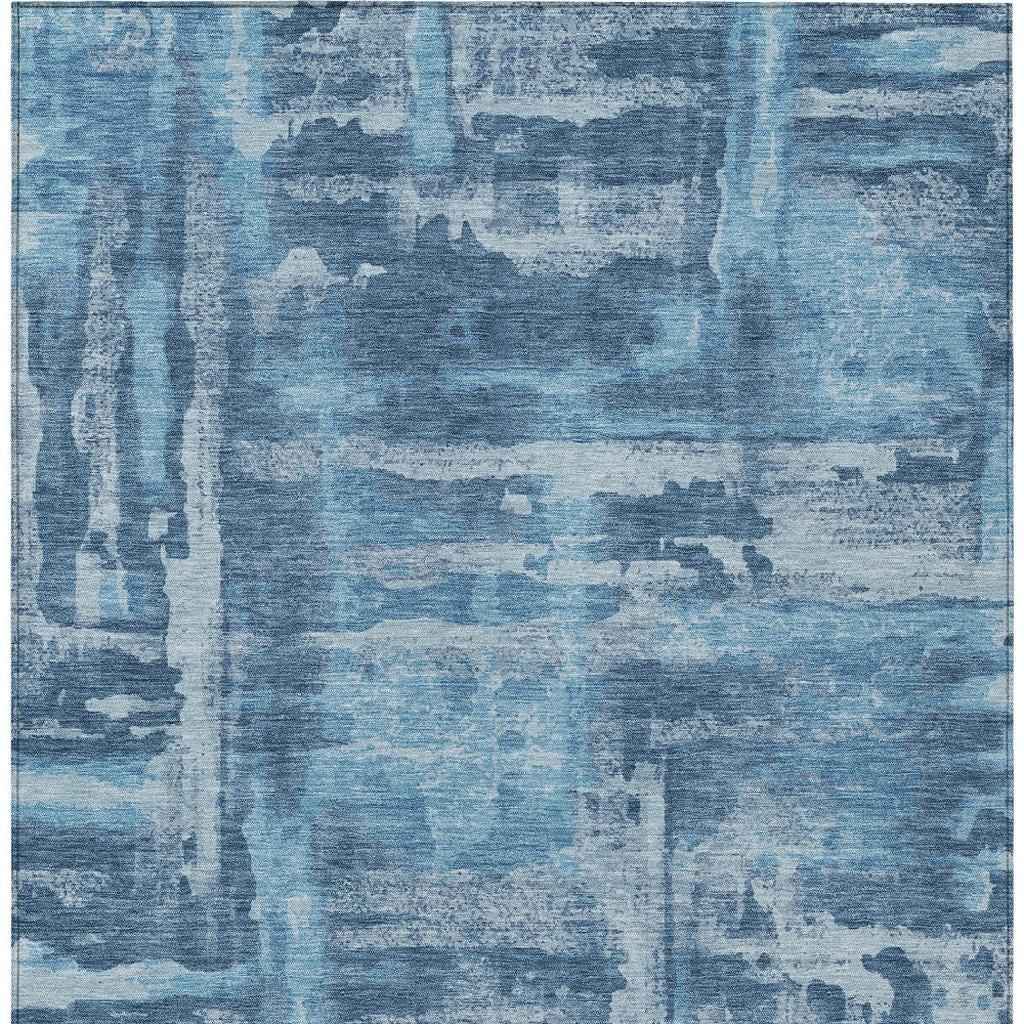 8' X 10' Denim Blue And Sky Blue Abstract Washable Indoor Outdoor Area Rug
