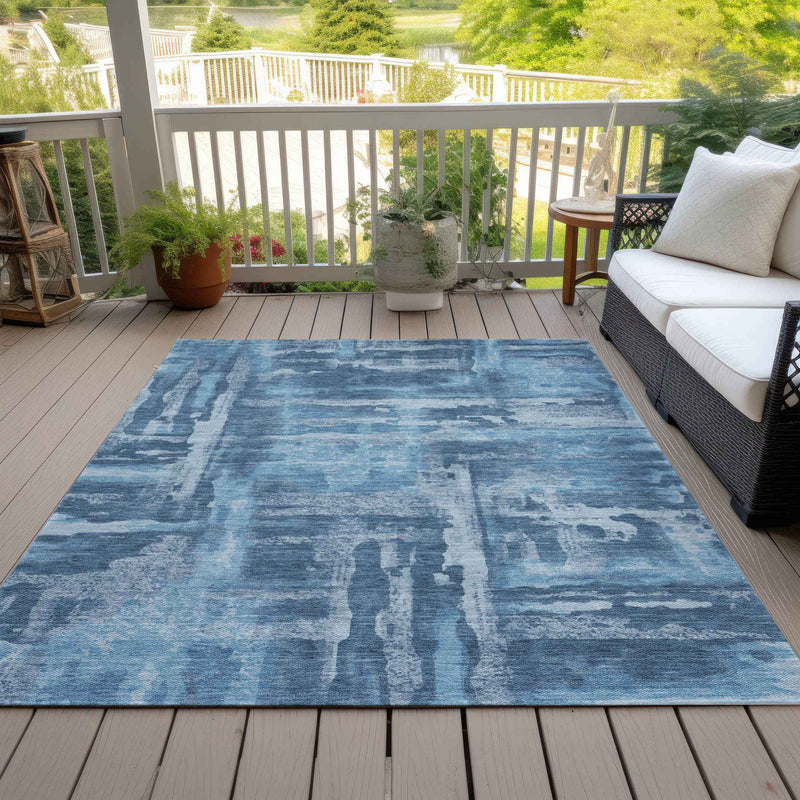 3' X 5' Denim Blue And Sky Blue Abstract Washable Indoor Outdoor Area Rug