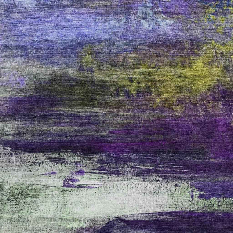 9' X 12' Purple Yellow And Ivory Abstract Washable Indoor Outdoor Area Rug