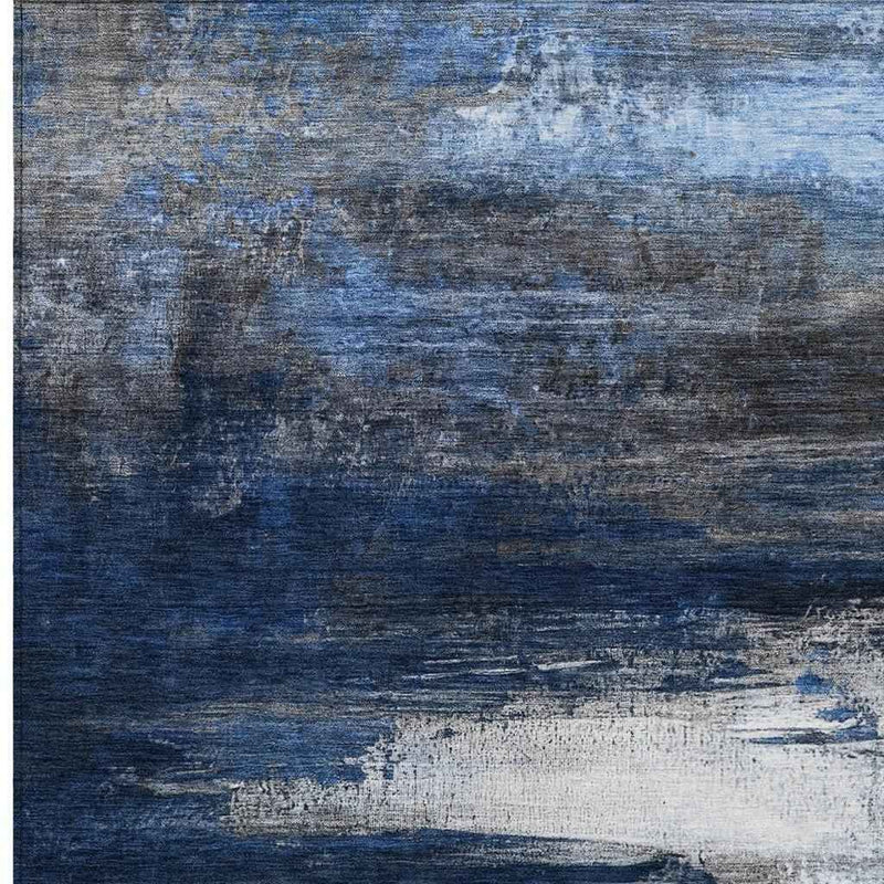 3' X 5' Navy Blue Charcoal And Ivory Abstract Washable Indoor Outdoor Area Rug