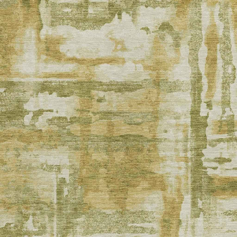 10' X 14' Artichoke Green And Gold Abstract Washable Indoor Outdoor Area Rug