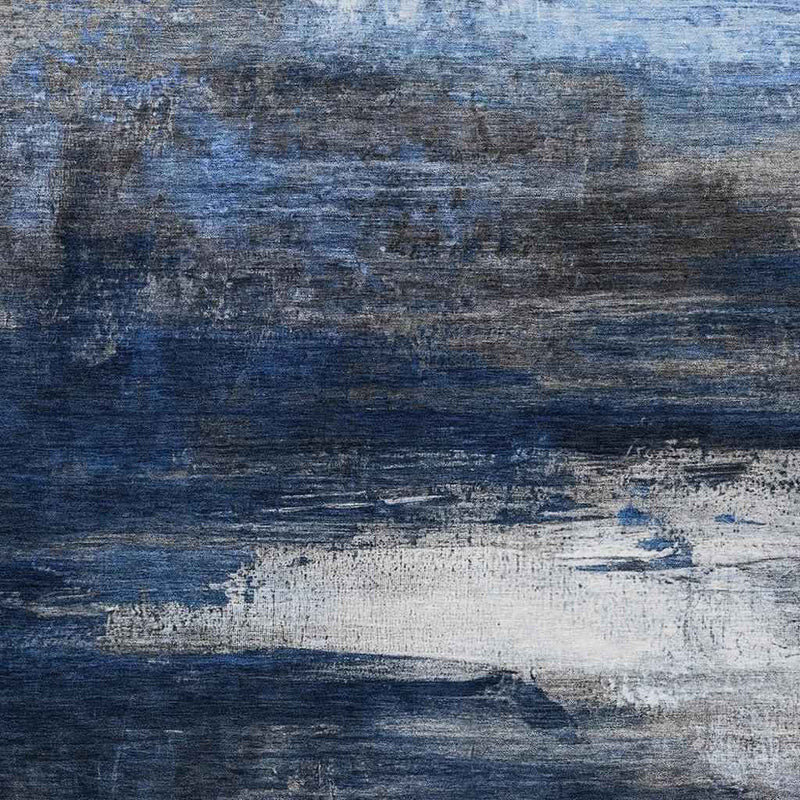 8' X 10' Navy Blue Charcoal And Ivory Abstract Washable Indoor Outdoor Area Rug