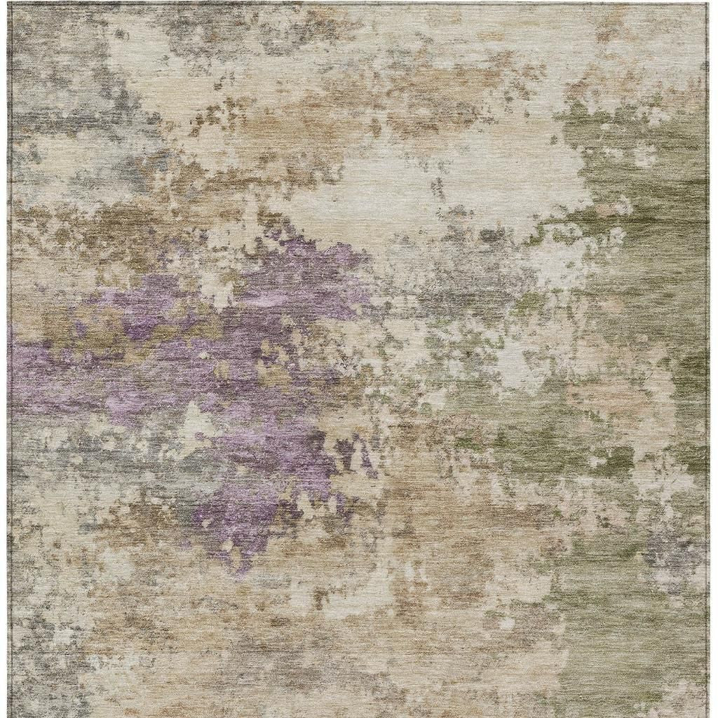 5' X 8' Beige Green And Purple Abstract Washable Indoor Outdoor Area Rug - Sports & Outdoor