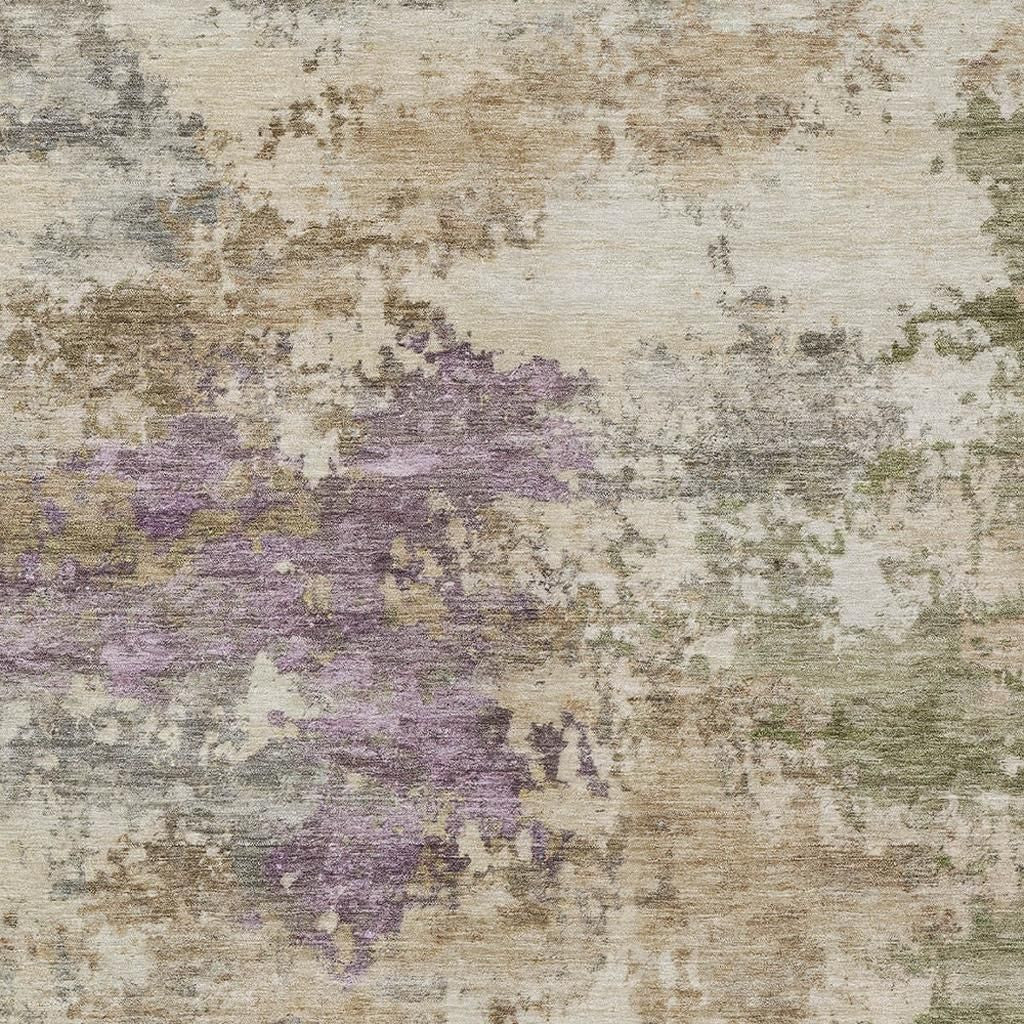 5' X 8' Beige Green And Purple Abstract Washable Indoor Outdoor Area Rug - Sports & Outdoor