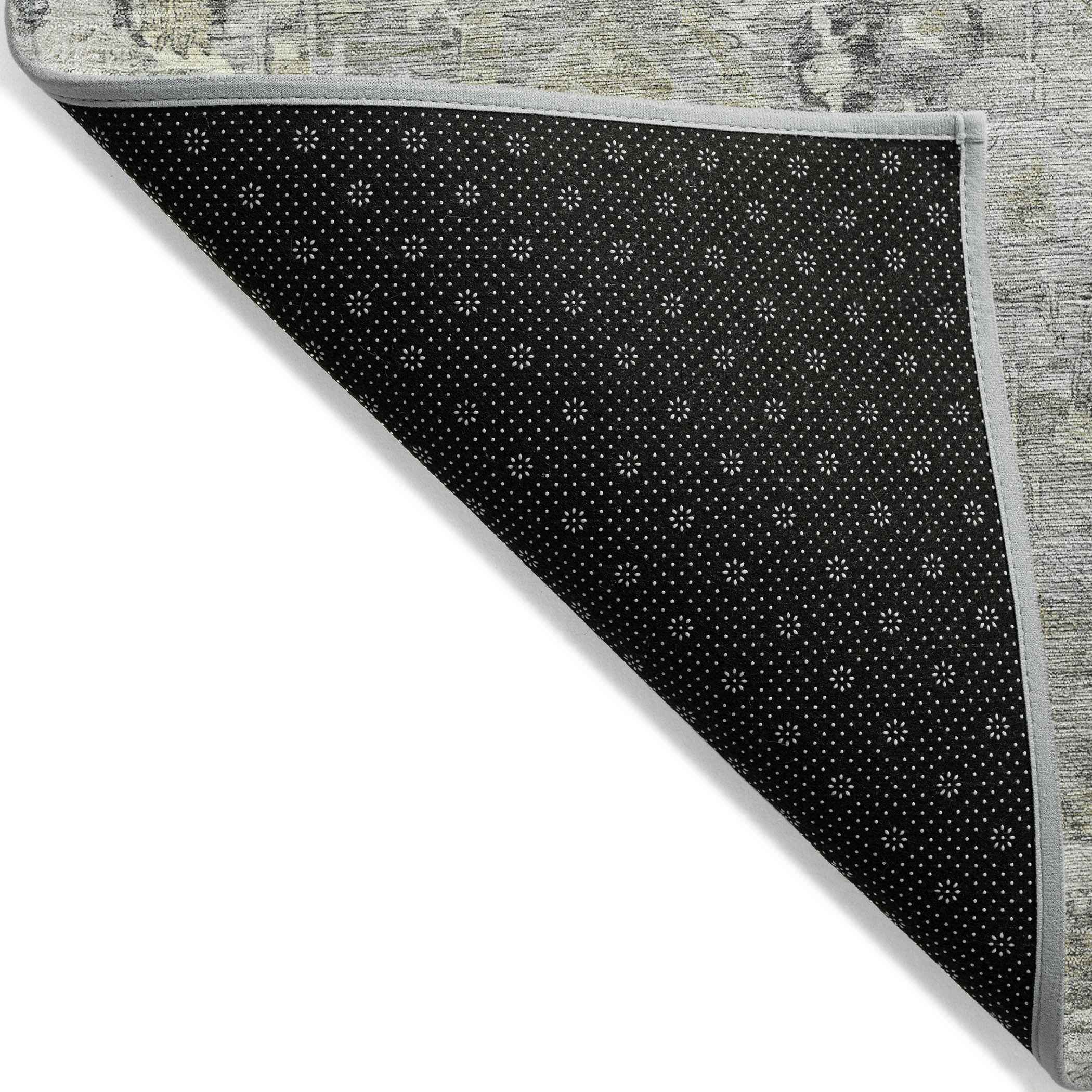 8' Pewter Beige And Ivory Round Oriental Washable Indoor Outdoor Area Rug