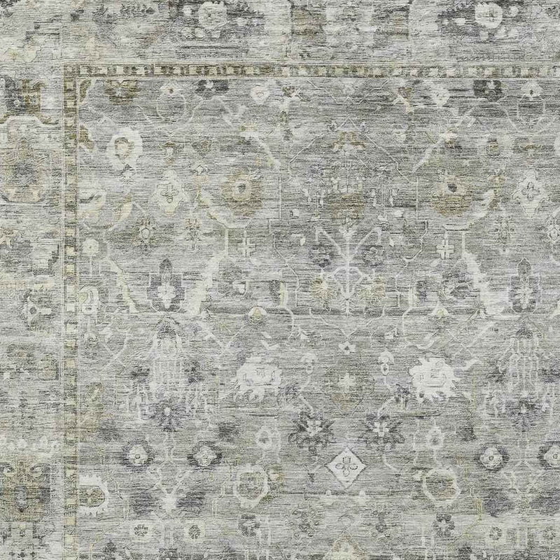 3' X 5' Pewter Beige And Ivory Oriental Washable Indoor Outdoor Area Rug
