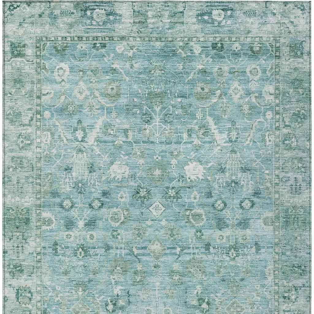 3' X 5' Blue Gray And Ivory Oriental Washable Indoor Outdoor Area Rug