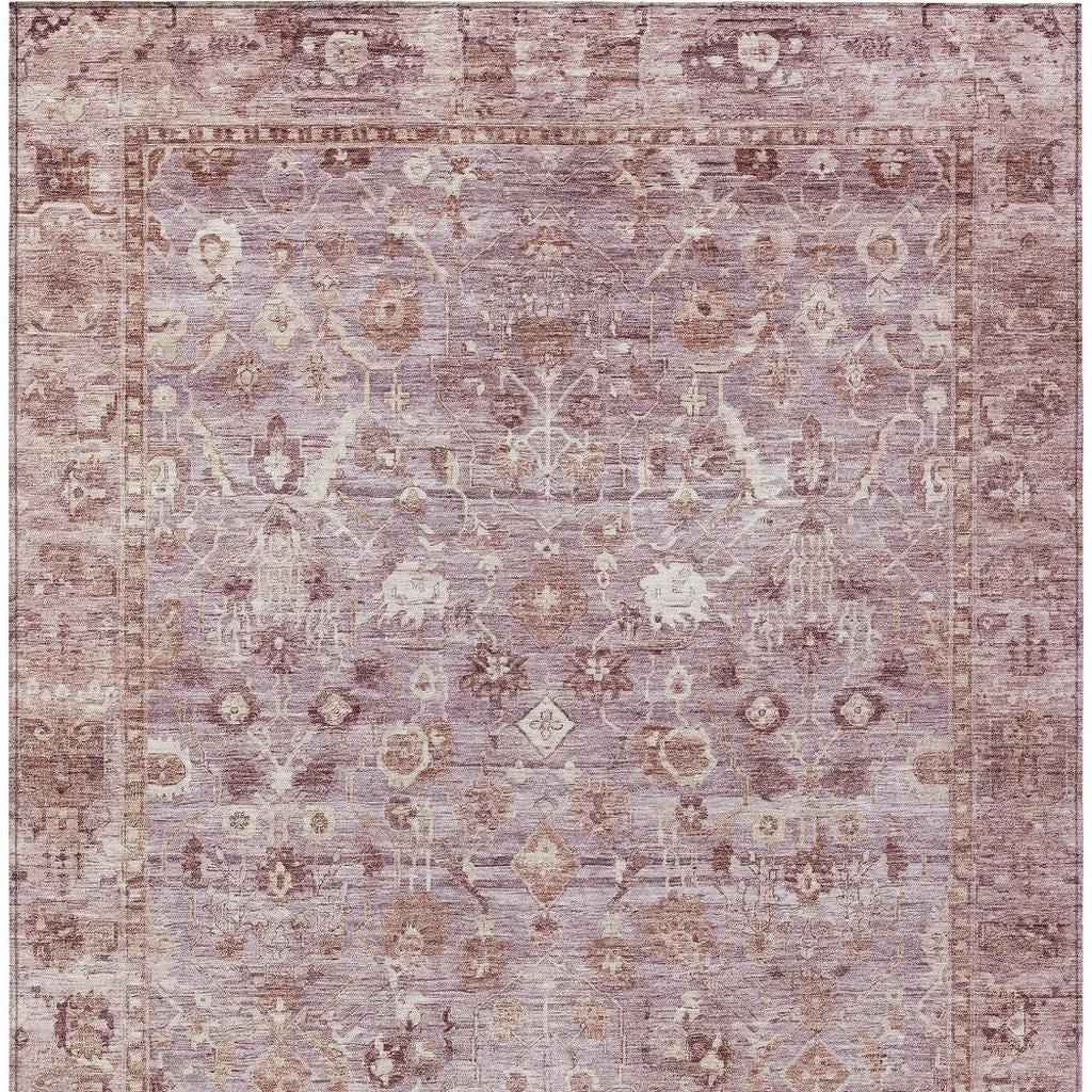 9' X 12' Blush Pink And Ivory Oriental Washable Indoor Outdoor Area Rug