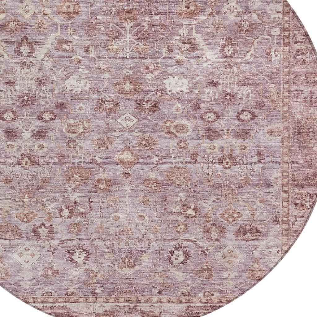 8' Blush Pink And Ivory Round Oriental Washable Indoor Outdoor Area Rug