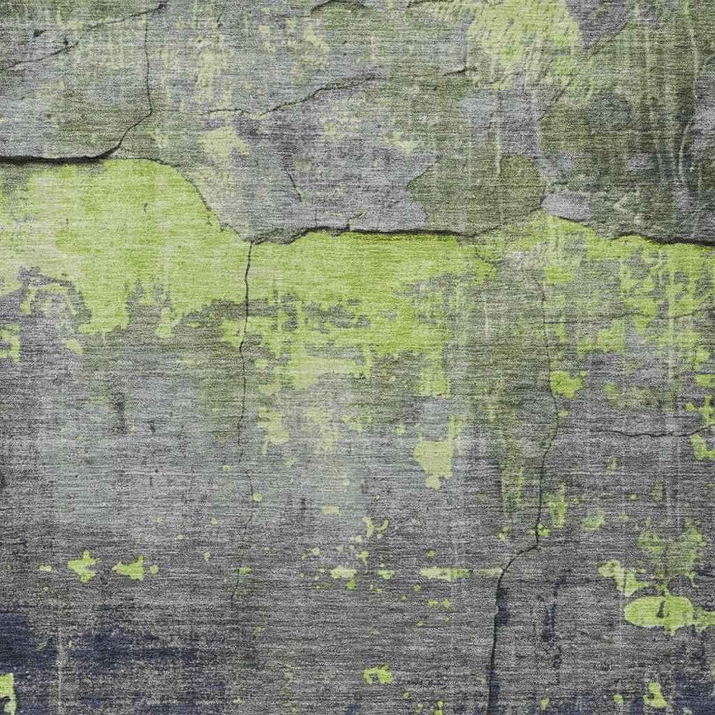 8' X 10' Lime Green Gray And Silver Abstract Washable Indoor Outdoor Area Rug