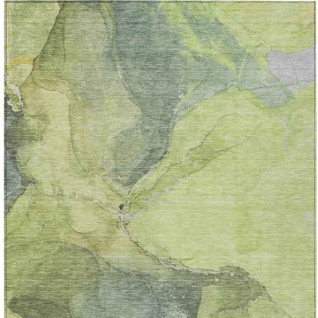 8' X 10' Green And Gray Abstract Washable Indoor Outdoor Area Rug