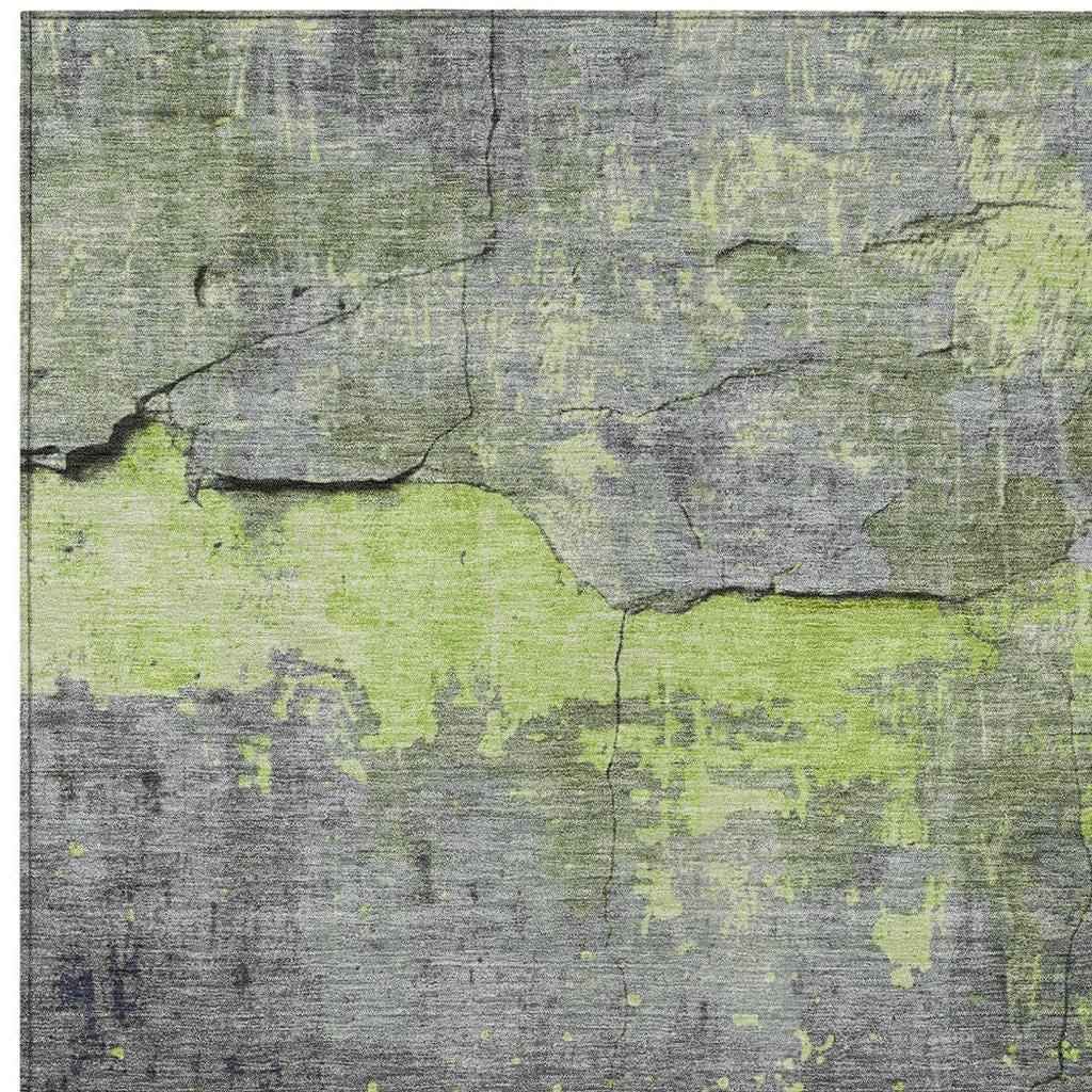 5' X 8' Lime Green Gray And Silver Abstract Washable Indoor Outdoor Area Rug