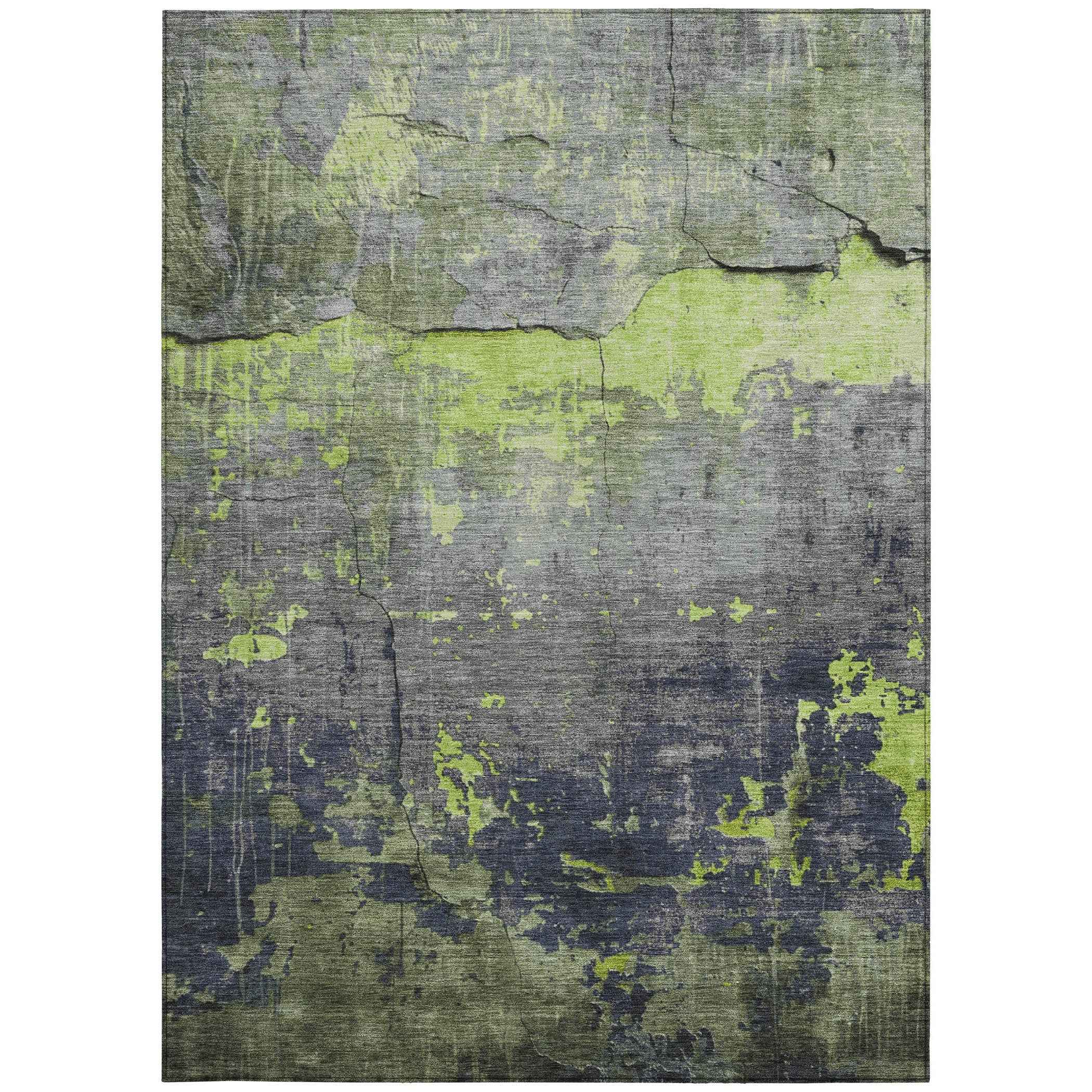 3' X 5' Lime Green Gray And Silver Abstract Washable Indoor Outdoor Area Rug