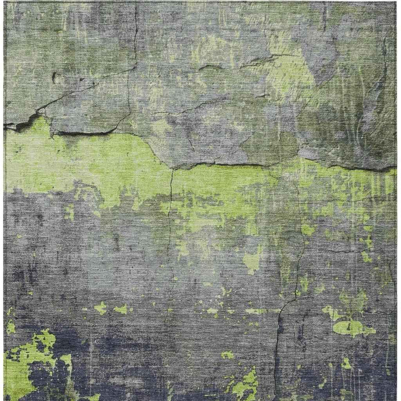 3' X 5' Lime Green Gray And Silver Abstract Washable Indoor Outdoor Area Rug