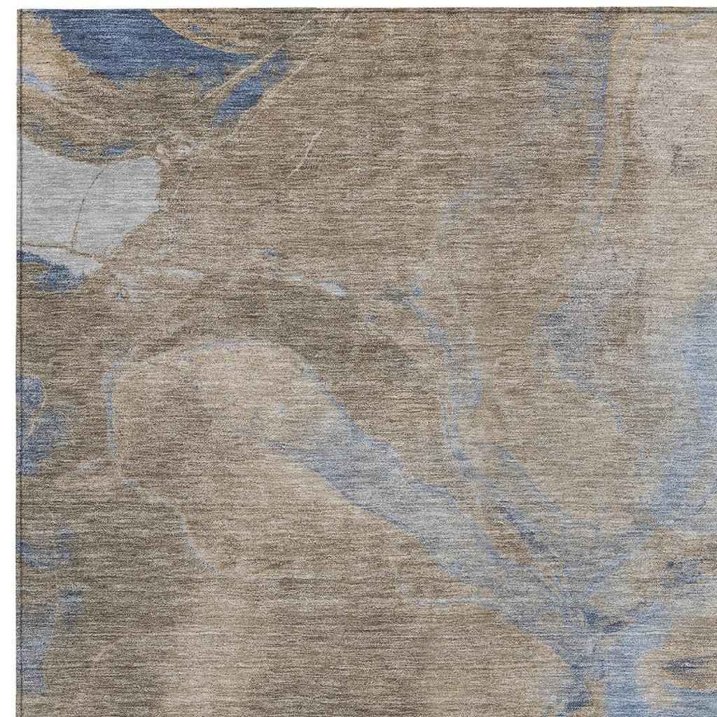 5' X 8' Taupe Beige And Blue Abstract Washable Indoor Outdoor Area Rug