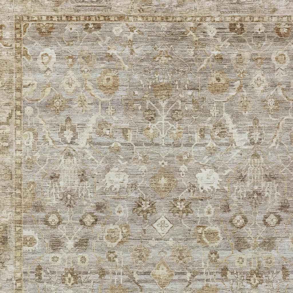 3' X 5' Taupe Brown And Ivory Oriental Washable Indoor Outdoor Area Rug