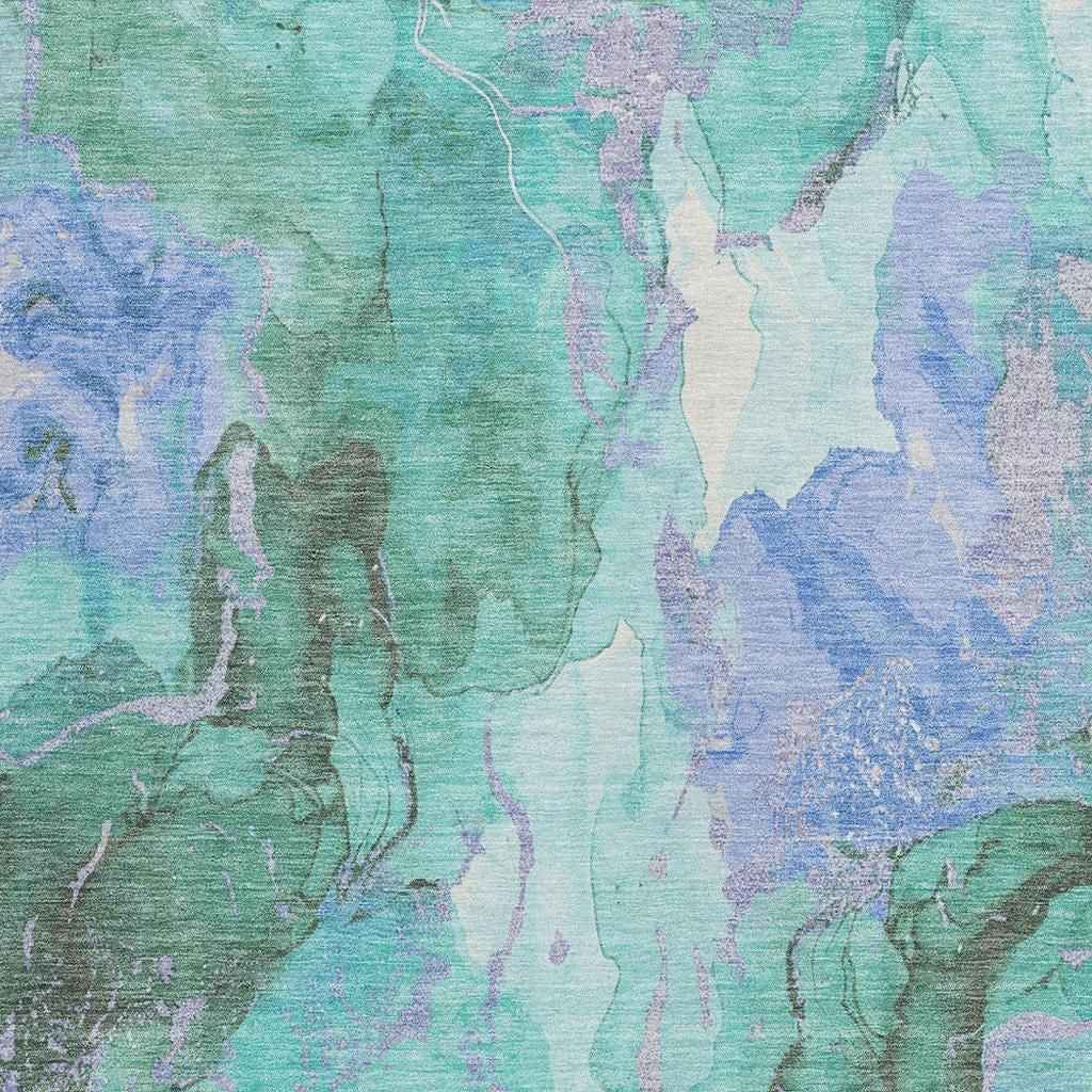 3' X 5' Teal Blue And Mint Green Abstract Washable Indoor Outdoor Area Rug