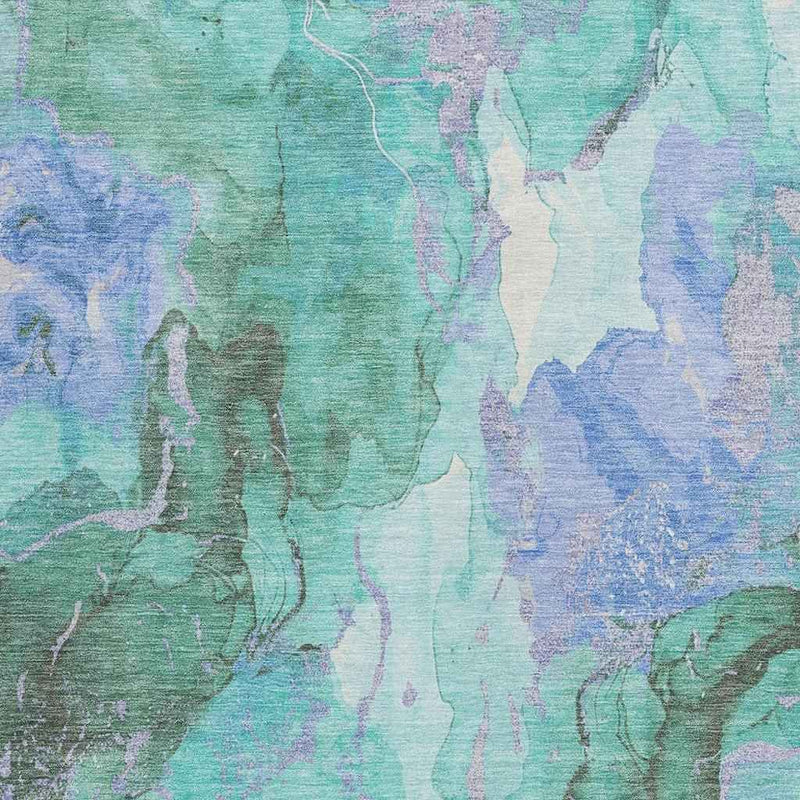 3' X 5' Teal Blue And Mint Green Abstract Washable Indoor Outdoor Area Rug
