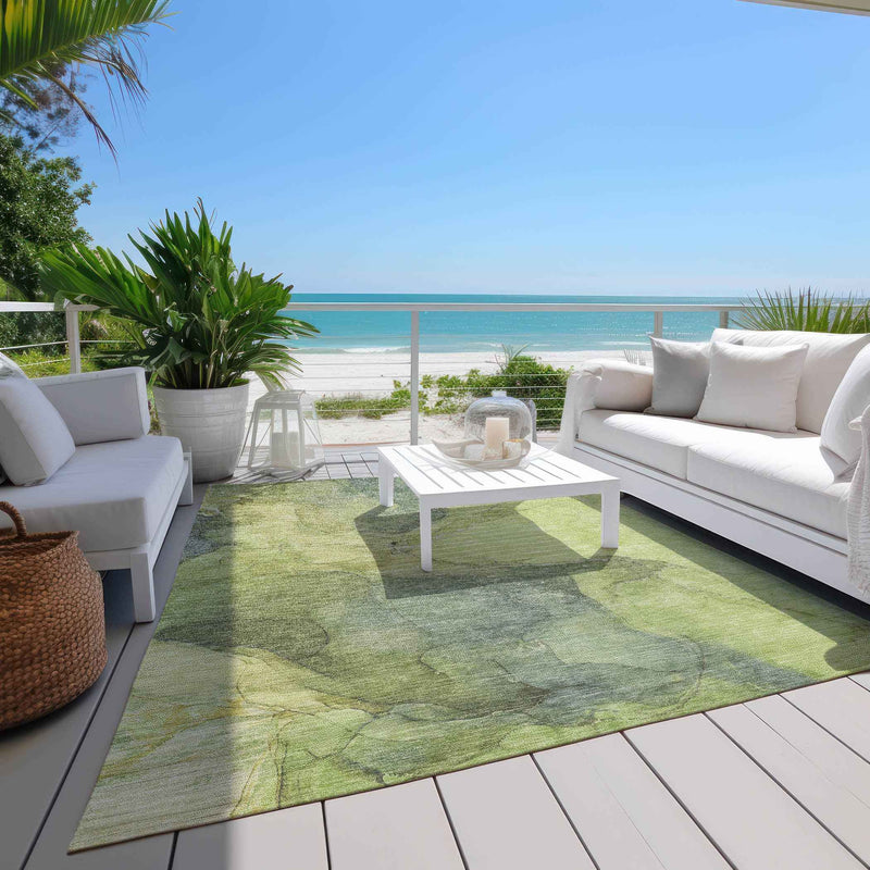 9' X 12' Green And Gray Abstract Washable Indoor Outdoor Area Rug