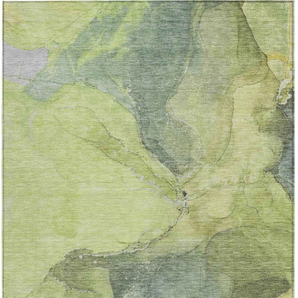 9' X 12' Green And Gray Abstract Washable Indoor Outdoor Area Rug