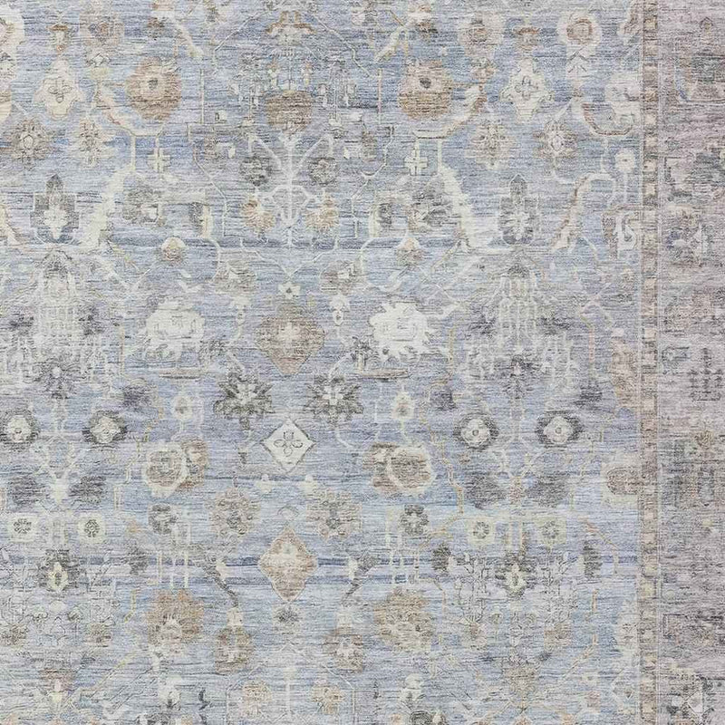 3' X 5' Sky Blue Brown And Ivory Oriental Washable Indoor Outdoor Area Rug