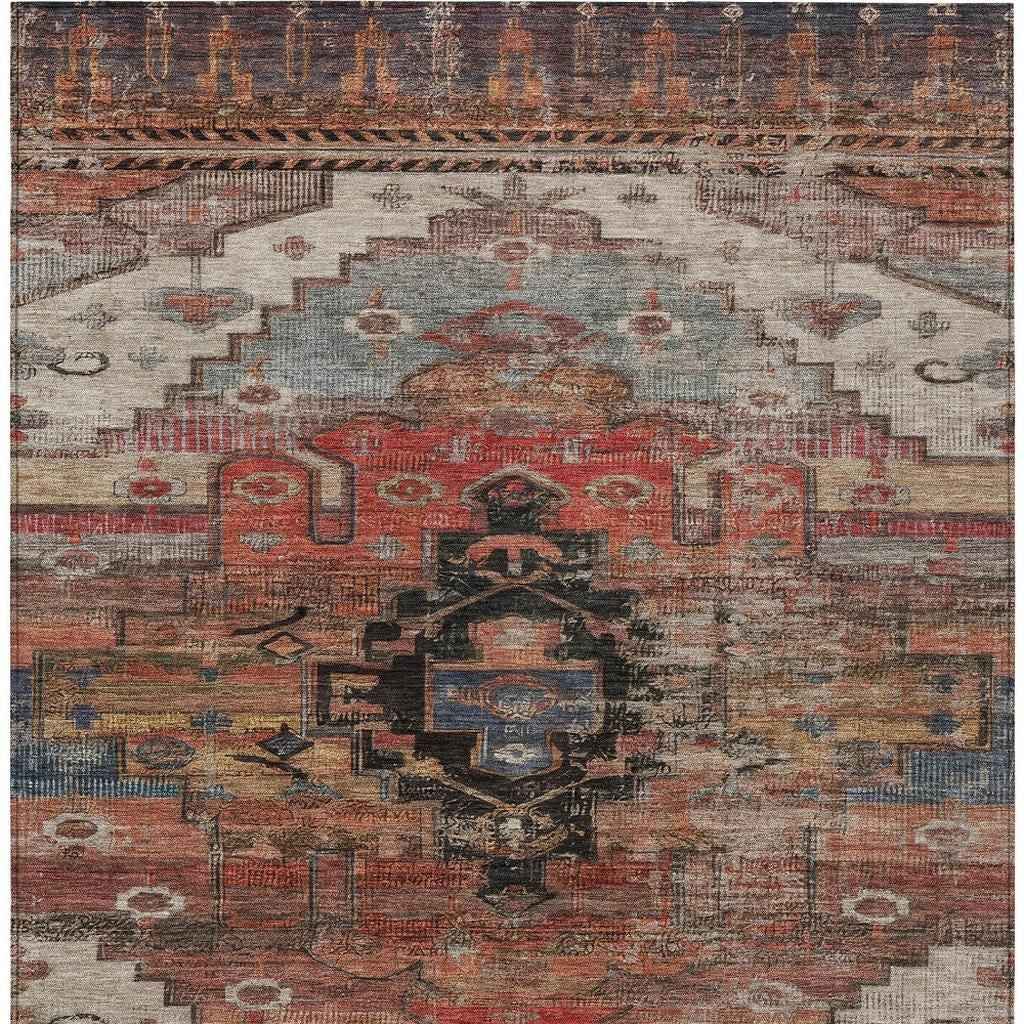 8' X 10' Rust Ivory And Gray Tribal Washable Indoor Outdoor Area Rug