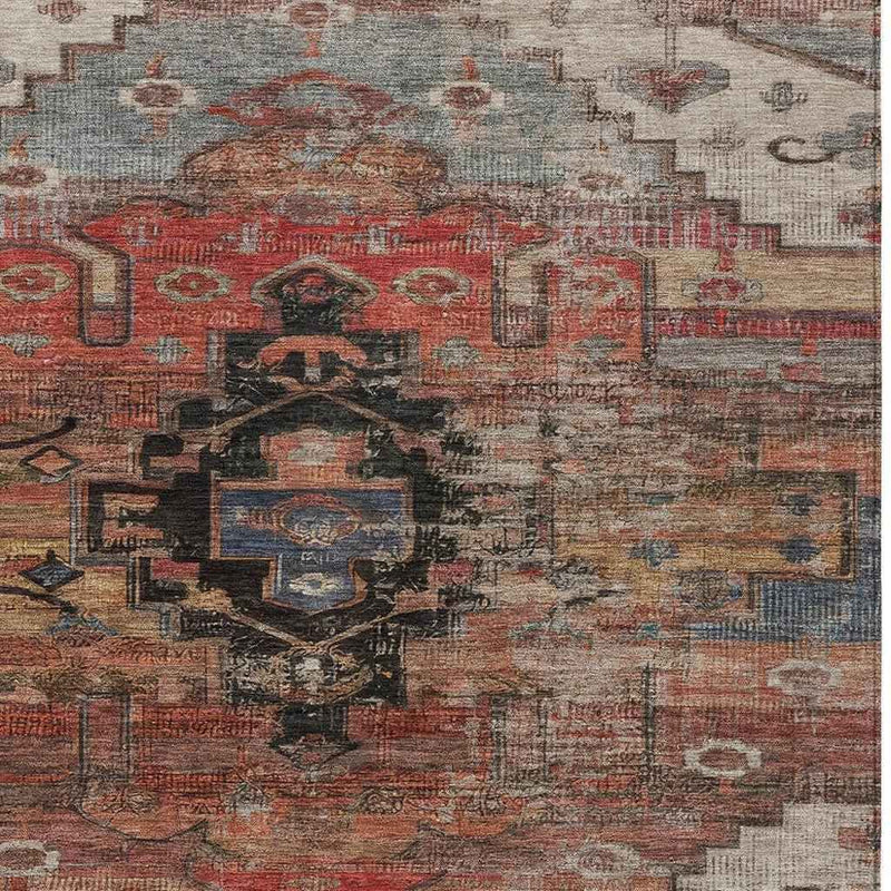 8' X 10' Rust Ivory And Gray Tribal Washable Indoor Outdoor Area Rug