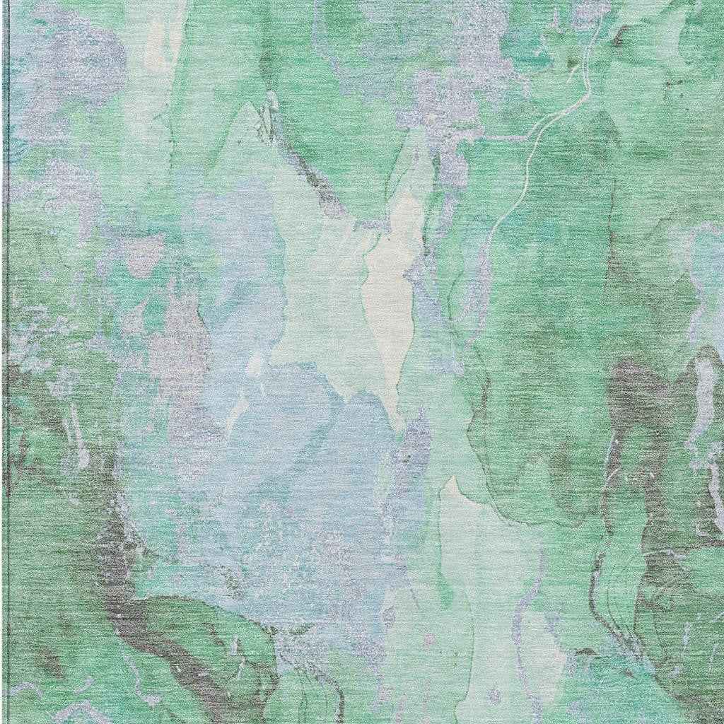 3' X 5' Pale Aqua And Mint Green Abstract Washable Indoor Outdoor Area Rug