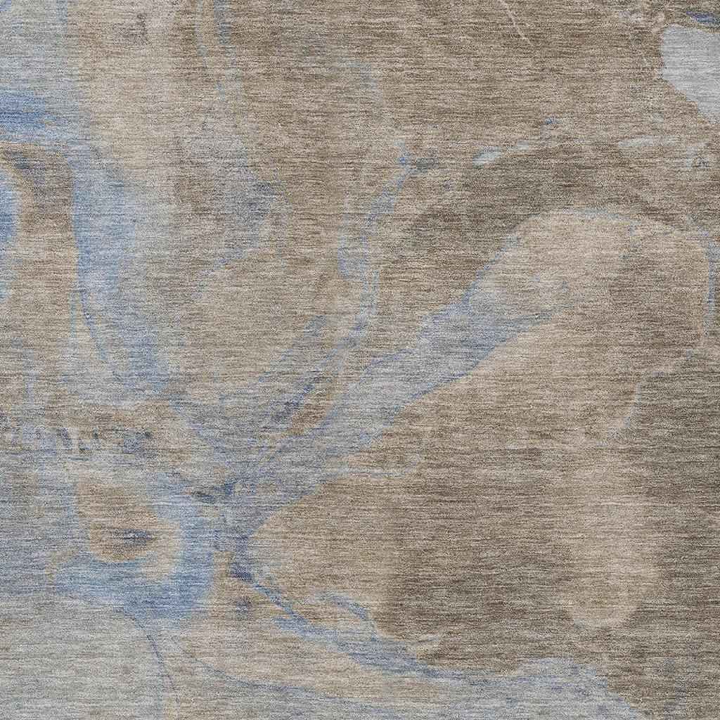 9' X 12' Taupe Beige And Blue Abstract Washable Indoor Outdoor Area Rug
