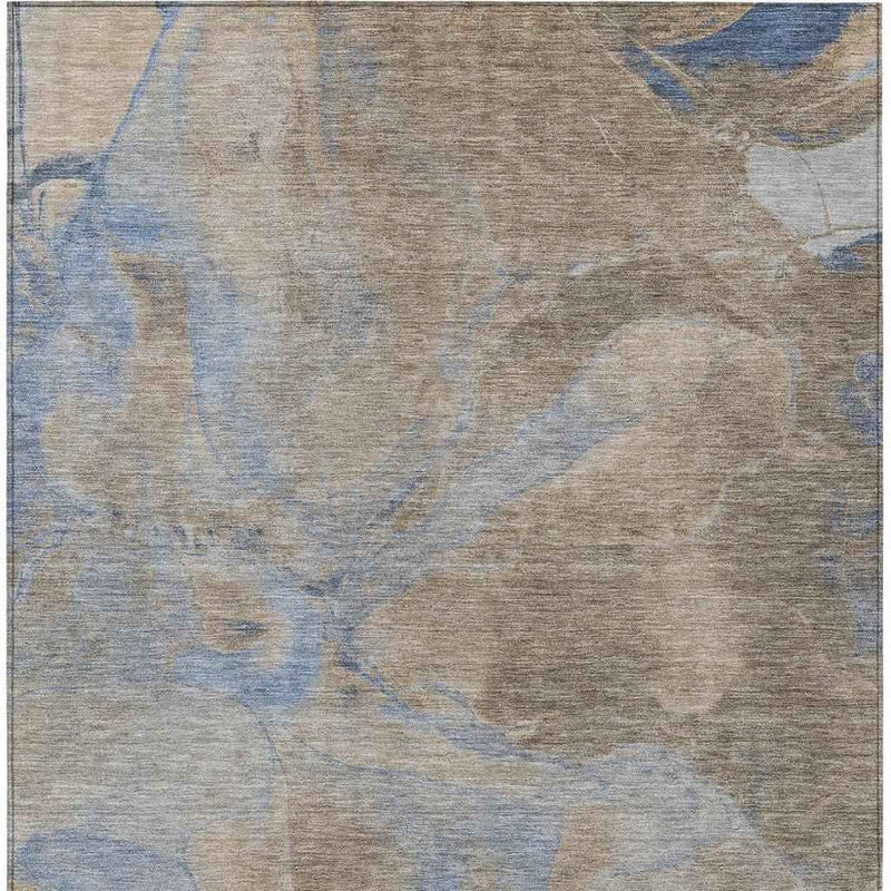 9' X 12' Taupe Beige And Blue Abstract Washable Indoor Outdoor Area Rug
