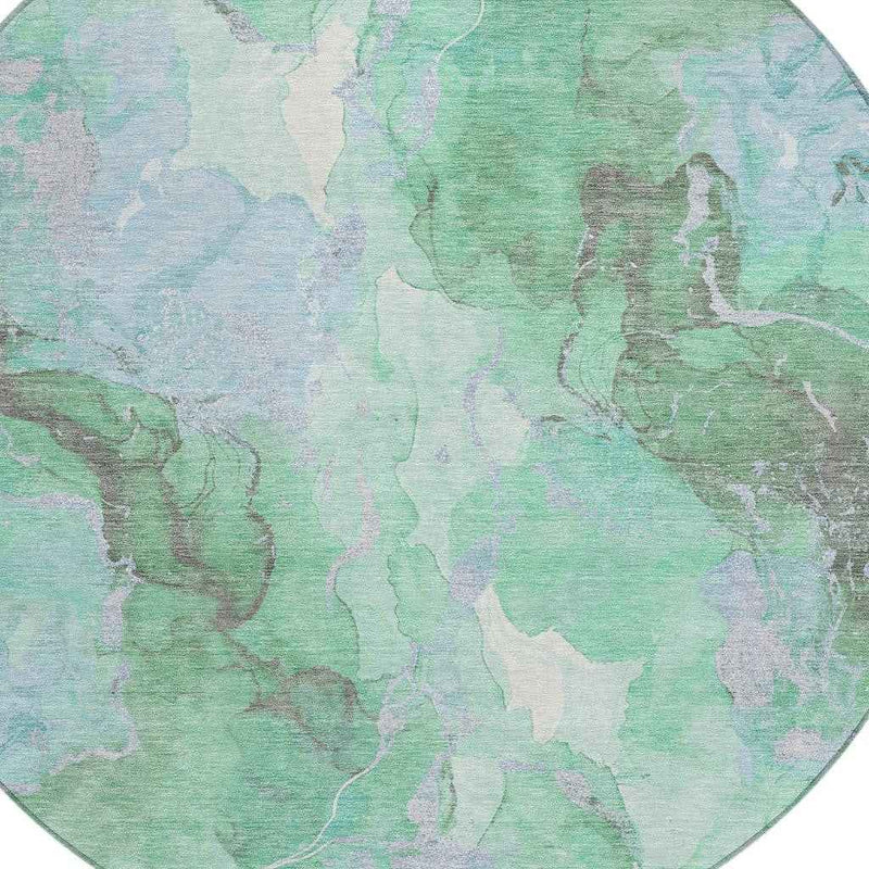 8' Pale Aqua And Mint Green Round Abstract Washable Indoor Outdoor Area Rug