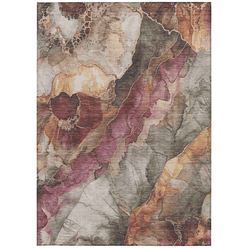 5' X 8' Khaki And Blush Floral Washable Indoor Outdoor Area Rug