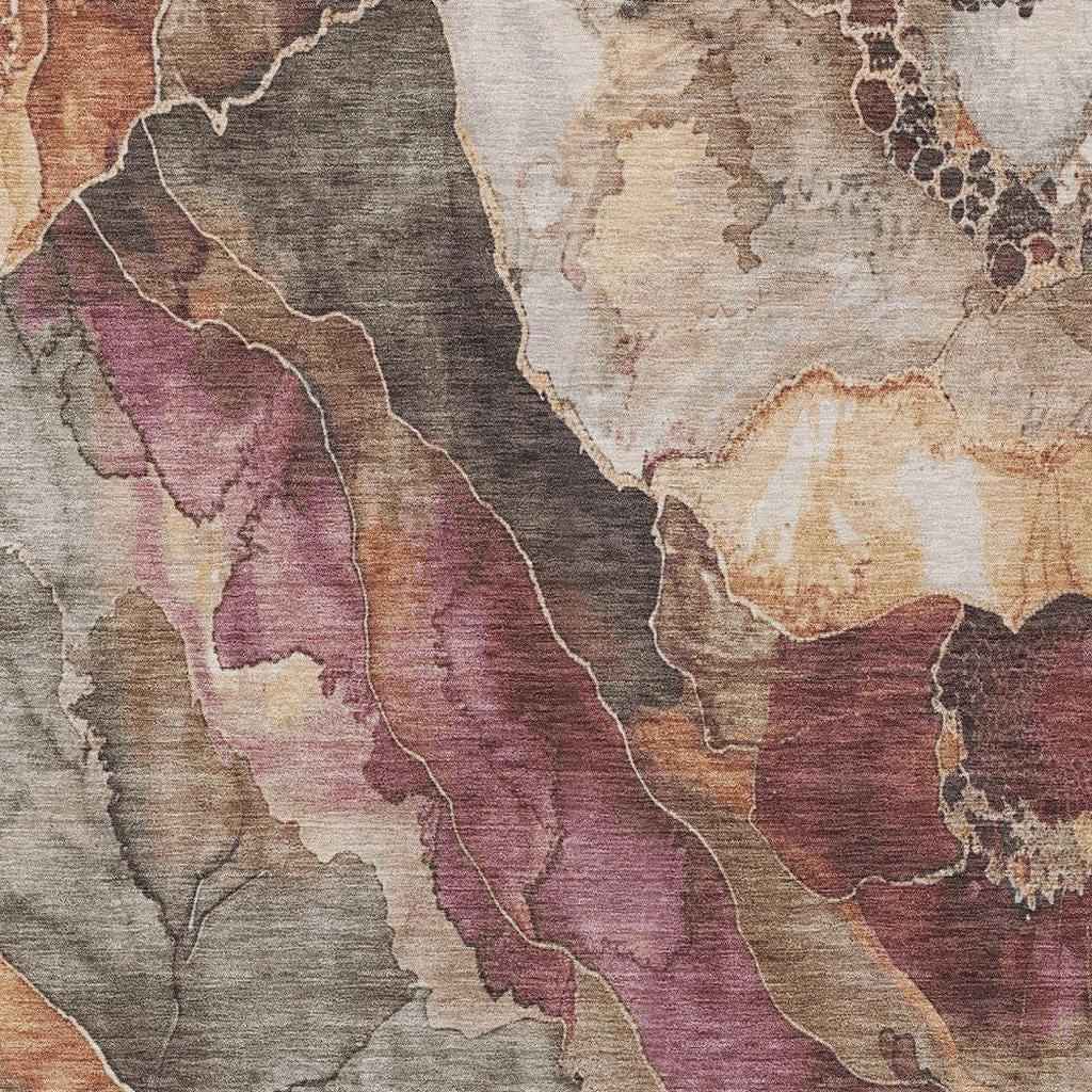 5' X 8' Khaki And Blush Floral Washable Indoor Outdoor Area Rug