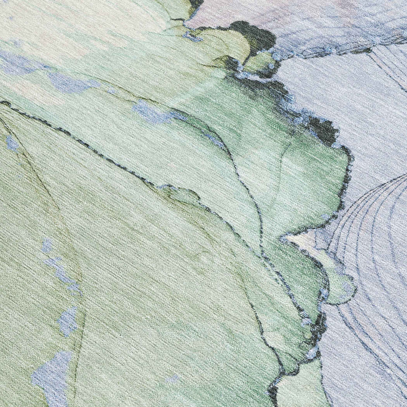 3' X 5' Artichoke Green And Lavender Abstract Washable Indoor Outdoor Area Rug