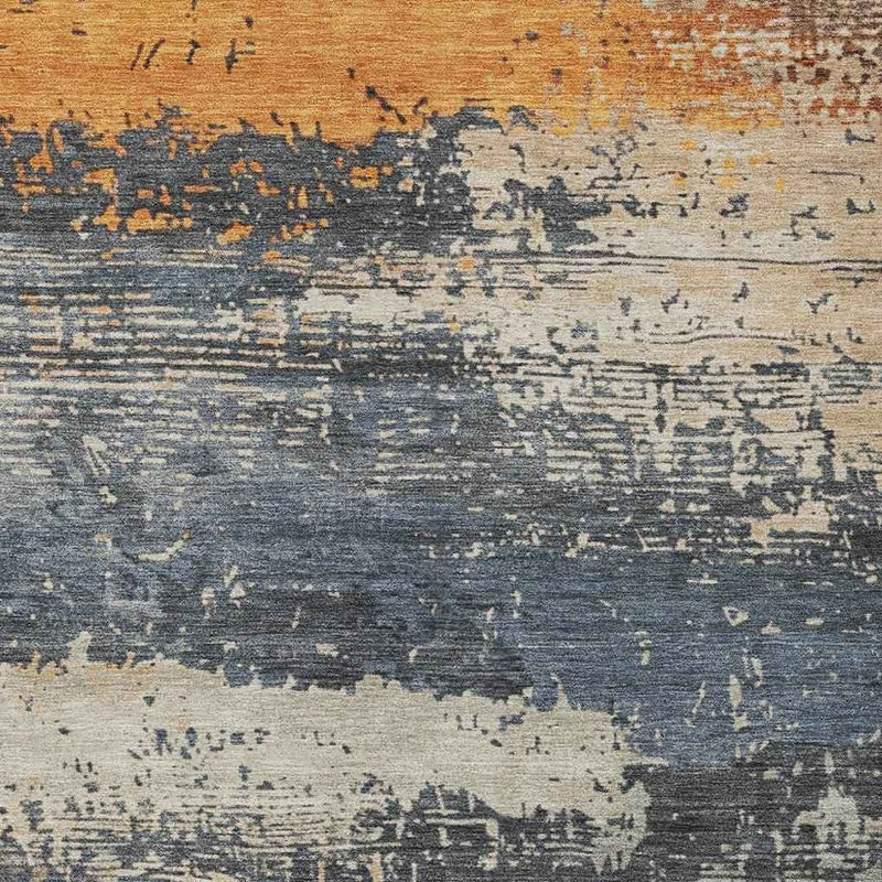 8' X 10' Blue Gray And Orange Abstract Washable Indoor Outdoor Area Rug