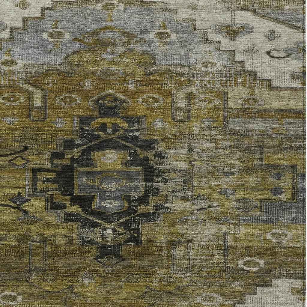 8' X 10' Brown Ivory And Gray Tribal Washable Indoor Outdoor Area Rug