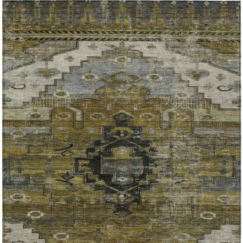 3' X 5' Brown Ivory And Gray Tribal Washable Indoor Outdoor Area Rug