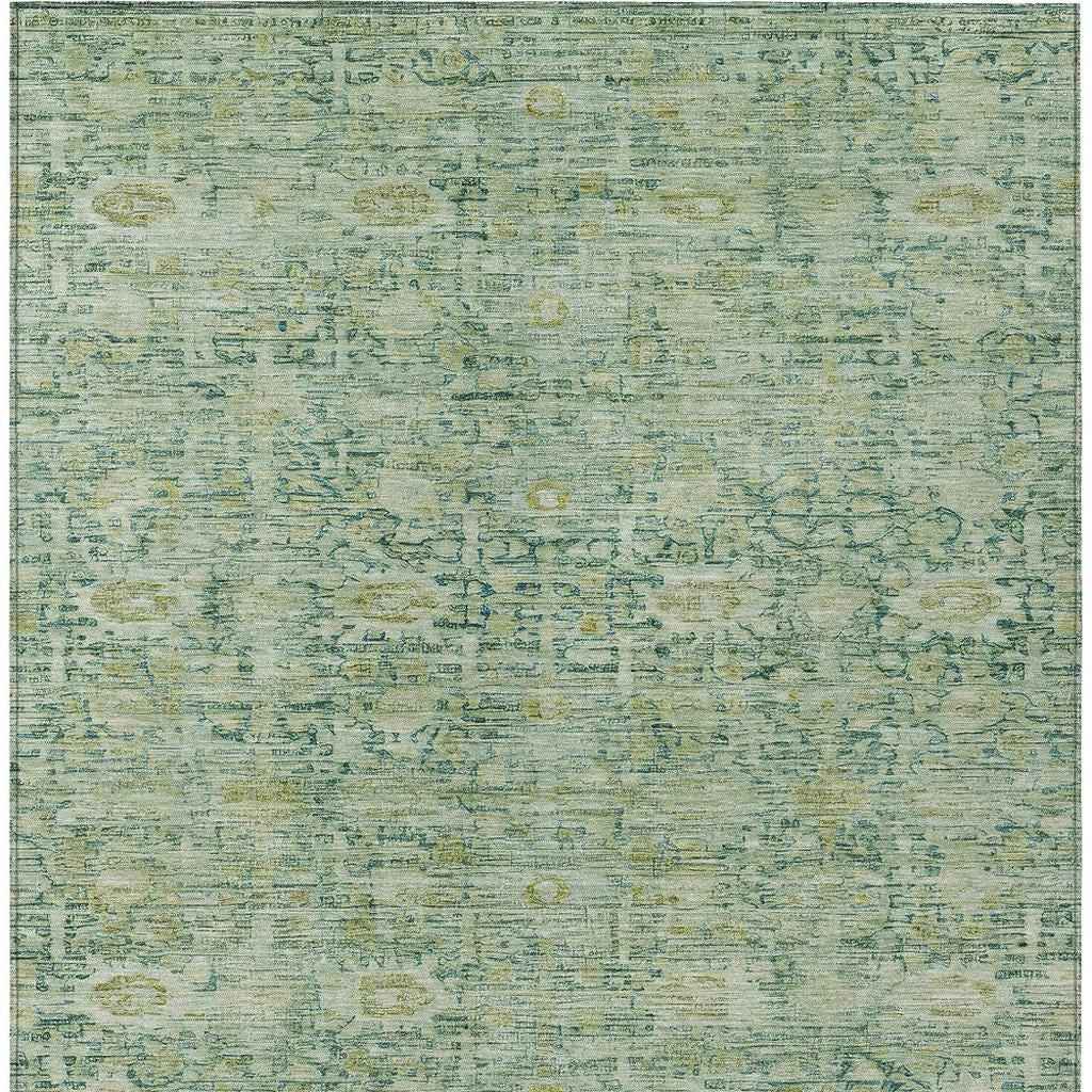 3' X 5' Artichoke Green And Teal Blue Oriental Washable Indoor Outdoor Area Rug