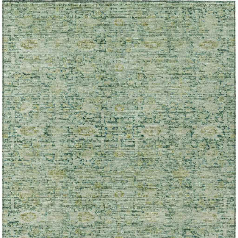 3' X 5' Artichoke Green And Teal Blue Oriental Washable Indoor Outdoor Area Rug