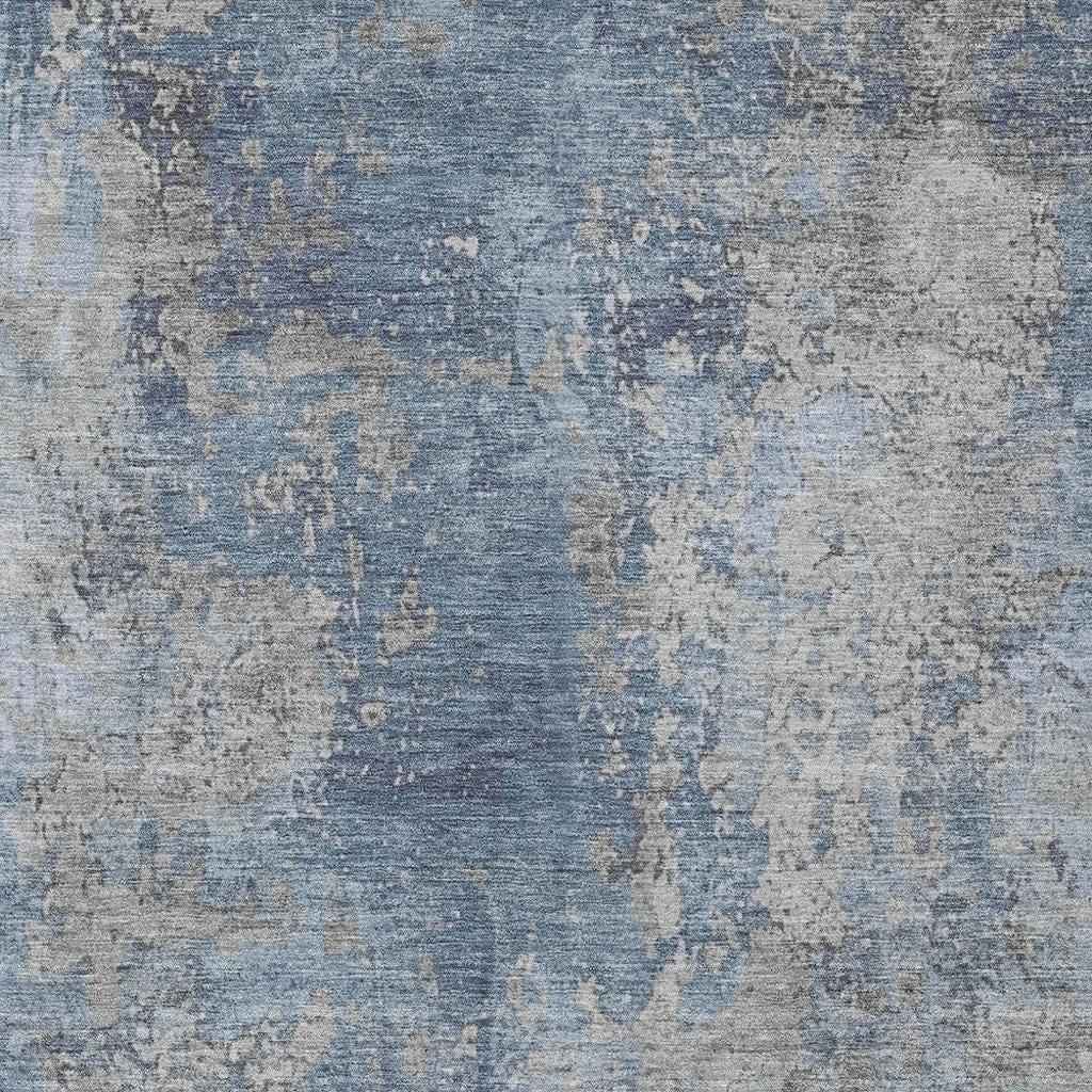 3' X 5' Denim Blue And Silver Abstract Washable Indoor Outdoor Area Rug