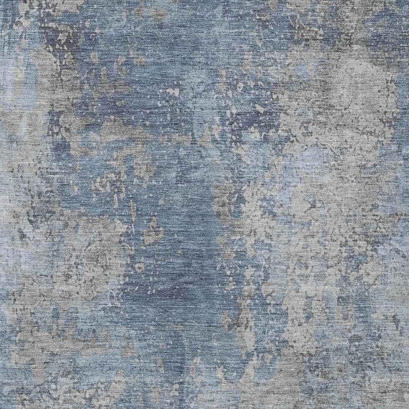 3' X 5' Denim Blue And Silver Abstract Washable Indoor Outdoor Area Rug