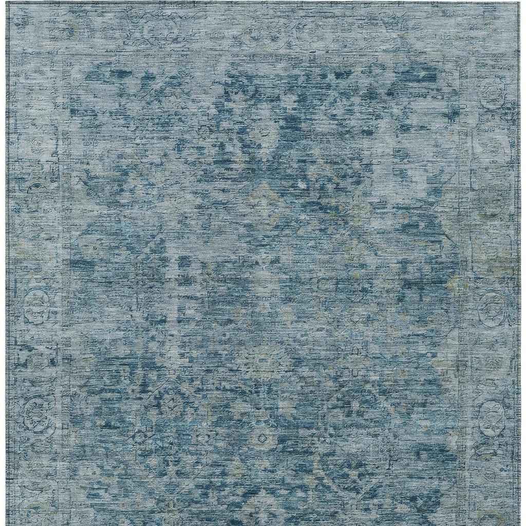 8' X 10' Blue And Gray Abstract Washable Indoor Outdoor Area Rug