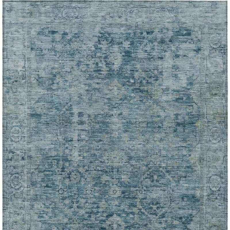 8' X 10' Blue And Gray Abstract Washable Indoor Outdoor Area Rug
