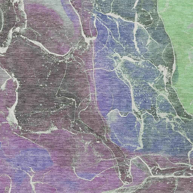 3' X 5' Purple Gray And Mint Green Abstract Washable Indoor Outdoor Area Rug