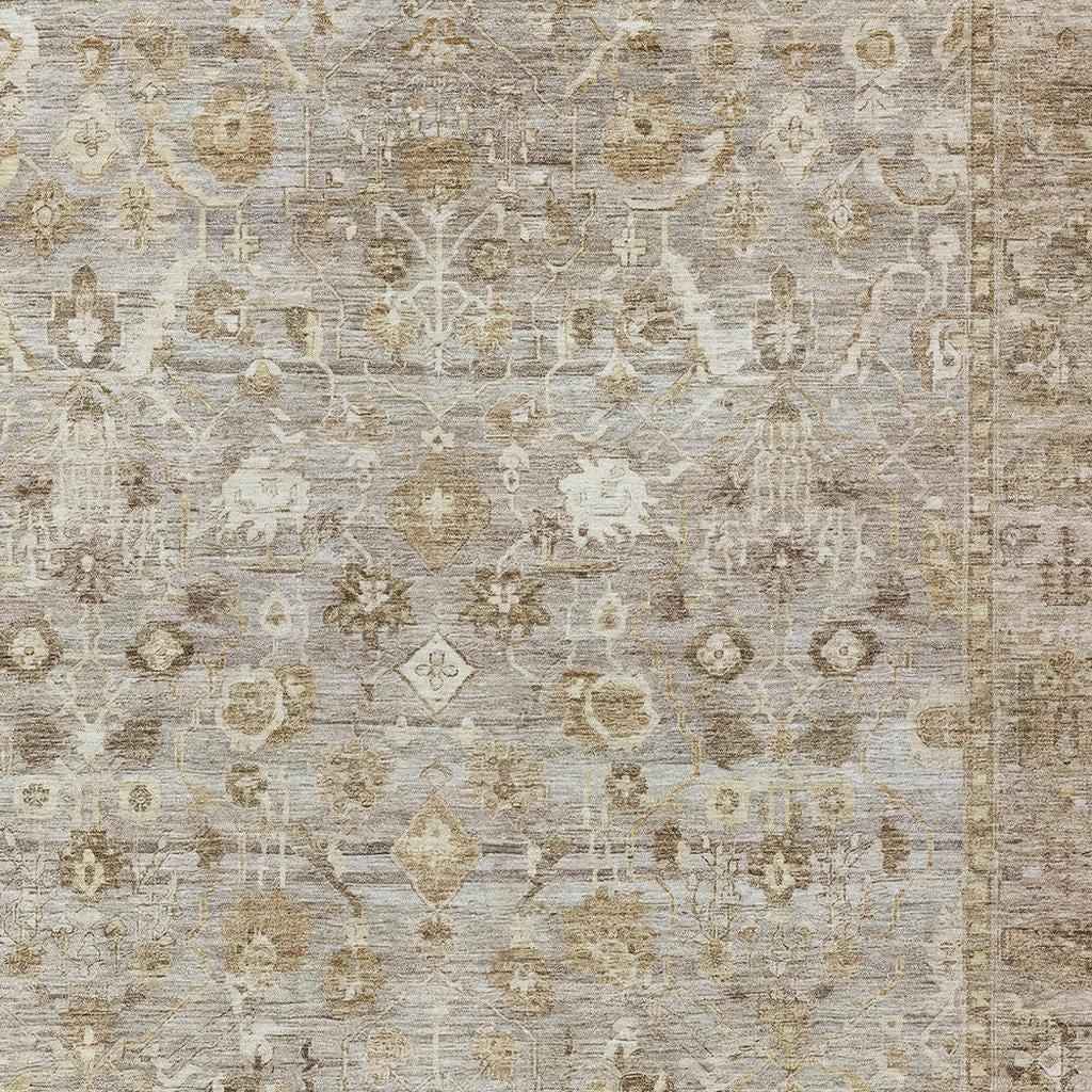 9' X 12' Taupe Brown And Ivory Oriental Washable Indoor Outdoor Area Rug