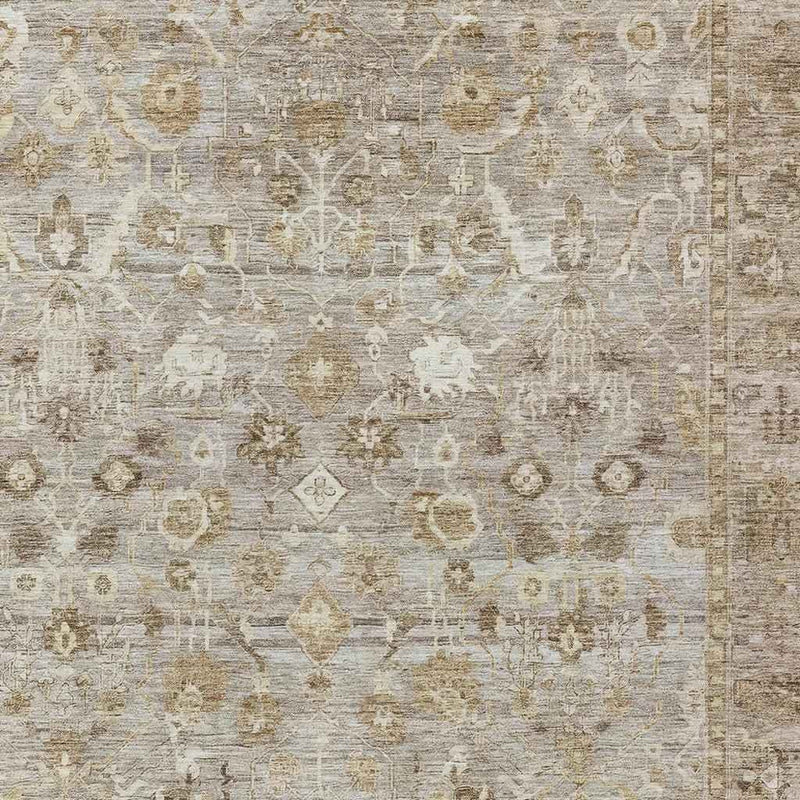 9' X 12' Taupe Brown And Ivory Oriental Washable Indoor Outdoor Area Rug