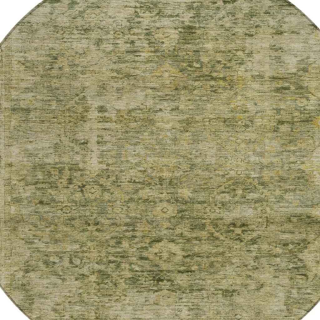 8' Green And Gold Round Abstract Washable Indoor Outdoor Area Rug