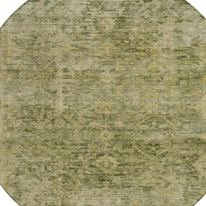 8' Green And Gold Round Abstract Washable Indoor Outdoor Area Rug